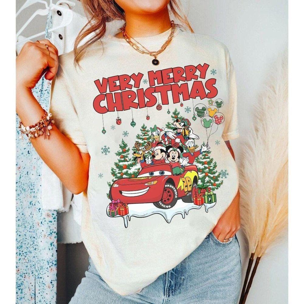 Disney Mickey And Friends Lightning Mcqueen Christmas Shirt Mickey's Very Merry Christmas Party Disneyland Christmas Party Matching Gift Graphic Printed Merch